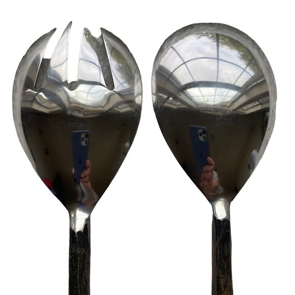 Vintage Hand Forged Rustic Primitive Salad Tongs Spoon Fork Serving Utensils - Picture 3 of 16